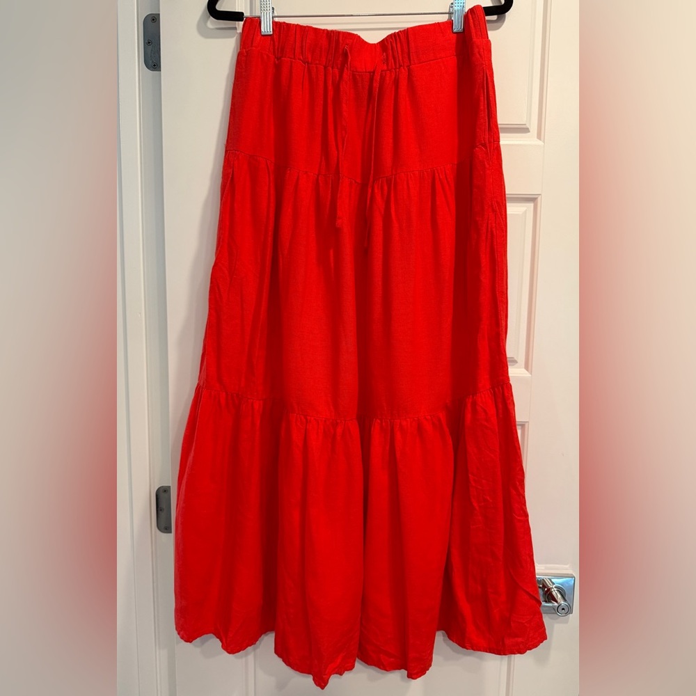 Nicole Miller Linen Blend Skirt Set Womens Medium Tiered Maxi Vacation Cruise - Picture 4 of 12